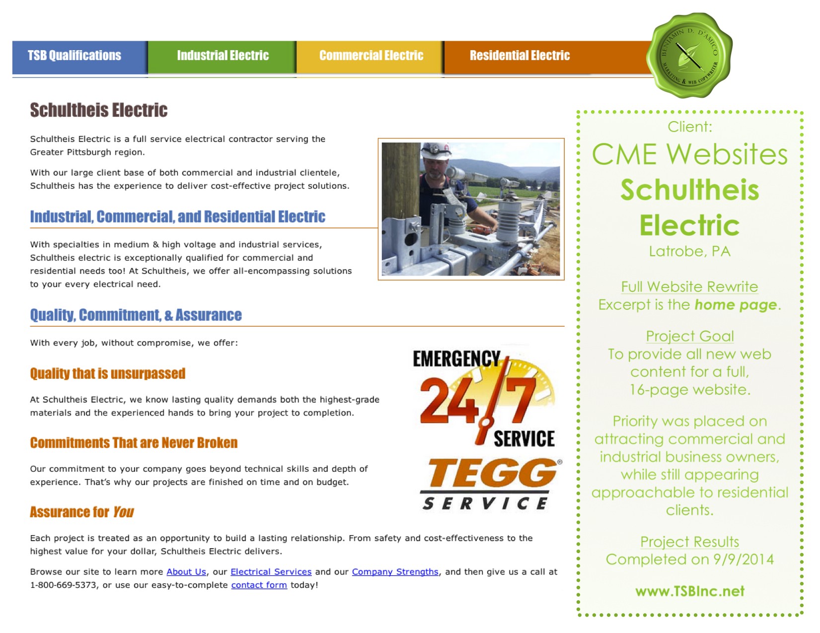 www.TSBInc.com | Schultheis Electric | Web Copy Sample